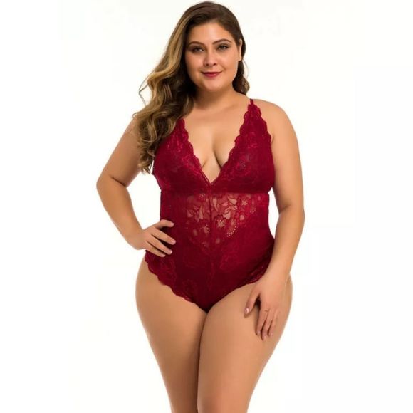 Lace Bodysuit Teddy One-Piece Babydoll Sleepwear - Picture 1 of 3